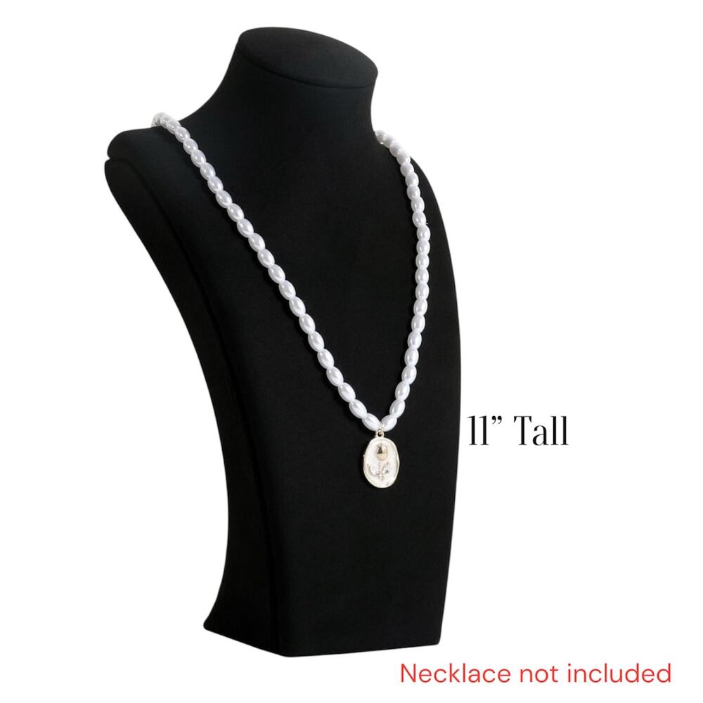11” Black velvet necklace holder stand, jewelry bust display stand